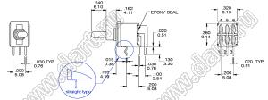 ES-7H-T3R-S-H (DPDT) переключатель рычажный (тумблер); DPDT; угловой; (ON)-OFF-(ON); герметичный IP67; длм=ина токателя=8,13мм; толкатель=медный сплав хромированный