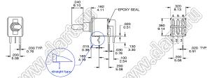 ES-7-P21R-S-H (DPDT) переключатель рычажный (тумблер); DPDT; угловой; ON-ON; герметичный IP67; длм=ина токателя=6,10мм; толкатель=пластик белый