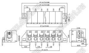 KF450RM-7.5-01P-17 клеммник нажимной, угловой, с монтажными ушами; шаг=7,5мм; I max=20/18А; U=300/400В; 1-xx-конт.