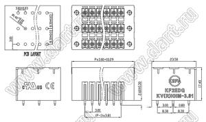 KF2EDGKVHHM-3.81-24P-14 вилка прямая трехрядная на плату с закладными гайками; шаг=3,81мм; I max=8/7А (UL/ICT); U=300/250В (UL/ICT); 3*08-конт.