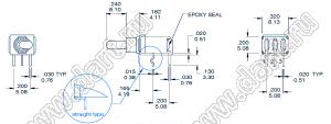 ES-6H-T2R-S-H (SPDT) переключатель рычажный (тумблер); SPDT; угловой; (ON)-OFF-(ON); герметичный IP67; длм=ина токателя=6,10мм; толкатель=медный сплав хромированный
