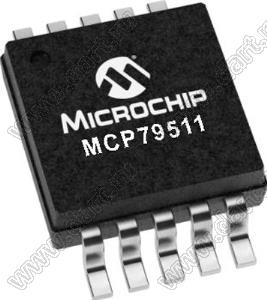 MCP79511-I/MS (MSOP-10) микросхема часы реального времени / календарь с последовательным периферийным интерфейсом и батарейным питанием; Uпит.=1,8...3,6В; EEPROM 1; SRAM 64байт; Tраб. -40…+85°C