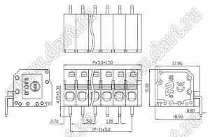 KF450R-5.0-01P-17 клеммник нажимной, угловой; шаг=5мм; I max=20/18А; U=300/300В; 1-xx-конт.