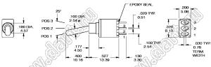 ES-4I-P2CR-H (SPDT) переключатель рычажный (тумблер); SPDT; прямой; ON-OFF-(ON); герметичный IP67; длм=ина токателя=10,16мм; толкатель=пластик черный