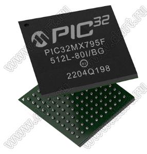PIC32MX795F512L-80I/BG (TFBGA-121) микросхема 32-разрядный микроконтроллер с графическим интерфейсом, USB, Ethernet, CANx2; Uпит.=2,3... 3,6В; -40…+85°C