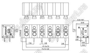 KF211R-7.5-01P-11 клеммник нажимной, угловой; шаг=7,5мм; I max=8/15А; U=300/450В (UL/CE); 1-xx-конт.