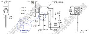 ES-8B-P21R-S-H (SPDT) переключатель рычажный (тумблер); SPDT; угловой; ON-(ON); герметичный IP67; длм=ина токателя=6,10мм; толкатель=пластик белый