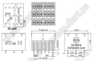 KF2EDGKVHH-3.81-48P-14 вилка прямая трехрядная на плату; шаг=3,81мм; I max=8/7А (UL/ICT); U=300/250В (UL/ICT); 3*16-конт.