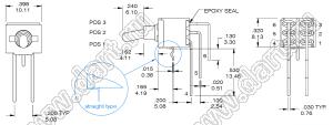 ES-9A-T1R-S-H (DPDT) переключатель рычажный (тумблер); DPDT; угловой; ON-OFF-ON; герметичный IP67; длм=ина токателя=10,16мм; толкатель=медный сплав хромированный