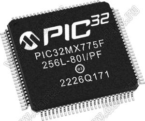 PIC32MX775F256L-80I/PF (TQFP-100) микросхема 32-разрядный микроконтроллер с графическим интерфейсом, USB, Ethernet, CANx2; Uпит.=2,3... 3,6В; -40…+85°C