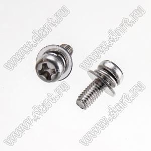 BLSW-030080SS винт с полукруглой крестовой головкой и напрессованными шайбой гровера и плоской шайбой по JIS B 1188 (T1A)-1995; M3x8мм; L=8мм; сталь нержавеющая AISI 304