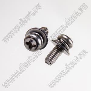 BLSW-040100SS винт с полукруглой крестовой головкой и напрессованными шайбой гровера и плоской шайбой по JIS B 1188 (T1A)-1995; M4x10мм; L=10мм; сталь нержавеющая AISI 304