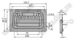 HASP-132SC ручка переноски пружинная; L=132мм; сталь углеродистая хромированная