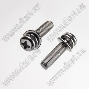 BLSW-050200SS винт с полукруглой крестовой головкой и напрессованными шайбой гровера и плоской шайбой по JIS B 1188 (T1A)-1995; M5x20мм; L=20мм; сталь нержавеющая AISI 304