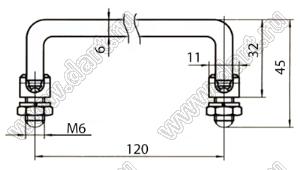 506-2-SUS304D6x120M6 ручка переноски U-образная складная; D=6мм; L=120мм; резьба M6; сталь нержавеющая 304