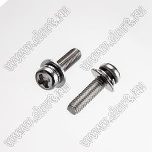 BLSW-030120SS винт с полукруглой крестовой головкой и напрессованными шайбой гровера и плоской шайбой по JIS B 1188 (T1A)-1995; M3x12мм; L=12мм; сталь нержавеющая AISI 304