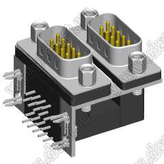 DS1082-01-09M09M0B22 блок разъемов D-SUB; H=15,88мм; вилка 9-конт./вилка 9-конт.; шестигранные резьбовые стойки