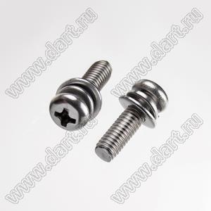 BLSW-050160SS винт с полукруглой крестовой головкой и напрессованными шайбой гровера и плоской шайбой по JIS B 1188 (T1A)-1995; M5x16мм; L=16мм; сталь нержавеющая AISI 304