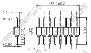 DS1004-01-1x40V1B (PSLM2-40) вилка однорядная прямая цанговая; P=2,0мм; 1x40-конт.