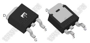 AOD409G (TO-252) полевой SMD транзистор с изолированным затвором; P-канал; Uси=-60В; Iс=-28мА; RDS(ON)=40(Ом) (max при VGS=10V)