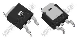 AOD413A (TO-252) полевой SMD транзистор с изолированным затвором; P-канал; Uси=-40В; Iс=-12мА; RDS(ON)=44(Ом) (max при VGS=10V)