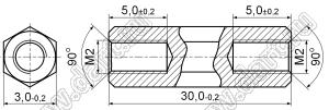 PCHSS2-30 (3.0) стойка шестигранная; М2x0,4; SW=3,0мм; L=30,0; латунь