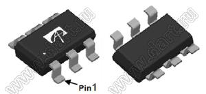 AO6601 (TSOP-6L) сборка два комплиментарных SMD полевых транзистора с изолированными затворами; N-канал/P-канал; Uси=30/-30В; Iс=3,4/-2,3мА; RDS(ON)=60/115(Ом) (max при VGS=10V)