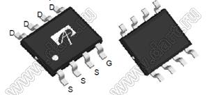 AO4611 (SO-8) сборка два комплиментарных SMD полевых транзистора с изолированными затворами; N-канал/P-канал; Uси=60/-60В; Iс=6,3/-4,9мА; RDS(ON)=25/42(Ом) (max при VGS=10V)