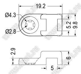 TH-5-1 фиксатор кабельной стяжки с отверстием под винт M4; 19,2x9,8мм; нейлон-66 (UL); натуральный