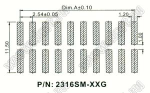 2316SM-16G (IDC-16M-SMD, BH-16SMD, DS1013-16MSX) вилка закрытая прямая на плату для поверхностного (SMD) монтажа; шаг=2,54x2,54мм; 2x8-конт.