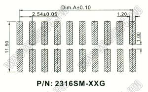 2316SM-60G (IDC-60M-SMD, BH-60SMD, DS1013-60MSX) вилка закрытая прямая на плату для поверхностного (SMD) монтажа; шаг=2,54x2,54мм; 2x30-конт.