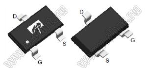 AO3415A (SOT-23) полевой SMD транзистор с изолированным затвором; P-канал; Uси=-20В; Iс=-5мА
