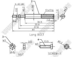 DS1047-09M1L (DNT-9C) корпус (кожух) для разъема D-SUB; длинные винты; 9-конт.; металлический сплав