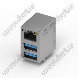 209G-CCN0 комбинированный USB, двойной USB 3.0 + магнитный разъем RJ45, прямоугольный, DIP