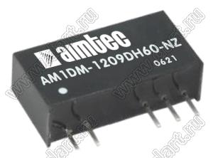 AM1DM-1209DH60-NZ модульный источник питания постоянного тока (DC/DC); Uвх=10,8...13,2В; Uвых=±9В; Iвых=±56мА; Uпр=6000; Uпр=4200; 1,0Вт