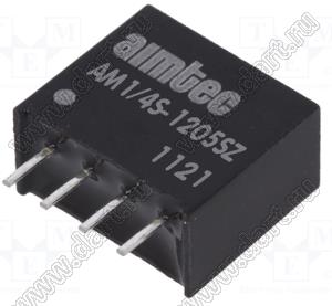 AM1/4S-1205SZ модульный источник питания постоянного тока (DC/DC); Uвх=10,8...13,2В; Uвых=5В; Iвых=50мА; Uпр=1000; 0,25Вт