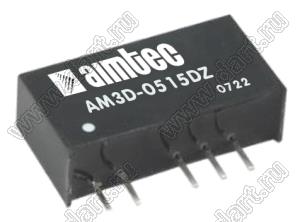 AM3D-0515DZ модульный источник питания постоянного тока (DC/DC), двухполярный; Uвх=4,5...5,5В; Uвых=±15В; Iвых=±100; Uпр=1000; 3Вт