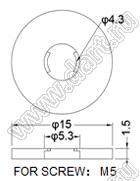 S8FW-15-4.3-1.5 прокладка под головку винта М5; D=15,0мм; d=4,3мм; T=1,5мм; полиамид-66; натуральный