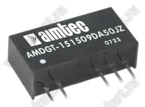 AMDGT-151509DA50JZ модульный источник питания постоянного тока (DC/DC); Uвх=15 (13,5...16,5)В; Uвых=15 (14,25...15,75)/-8,3 (-7,92...-8,82)В; Iвых=100/-100мА; Uпр=5000; 1,0Вт