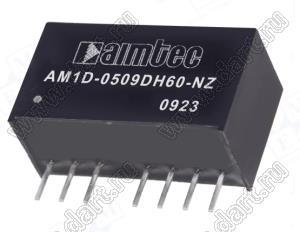AM1D-0509DH60-NZ модульный источник питания постоянного тока (DC/DC); Uвх=4,5...5,5В; Uвых=±9В; Iвых=±55мА; Uпр=6000; 1,0Вт