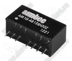 AM1G-4815SH30Z модульный источник питания постоянного тока (DC/DC); Uвх=36...72В; Uвых=15В; Iвых=67мА; Uпр=3000; 1,0Вт