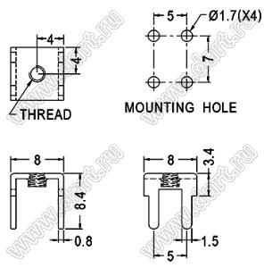 PCB-1(M4) терминал винтовой для пайки в печатную плату; M4x0,7; латунь луженая; 0,8мм