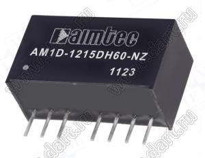 AM1D-1215DH60-NZ модульный источник питания постоянного тока (DC/DC); Uвх=10,8...13,2В; Uвых=±15В; Iвых=±35мА; Uпр=6000; 1,0Вт
