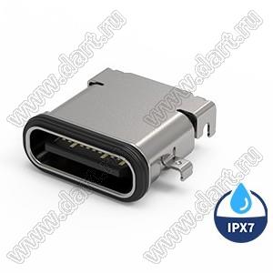 217C-AE05 разъем USB Type C, среднее крепление, гибридный, водонепроницаемый IPX7; золочение 15мкм
