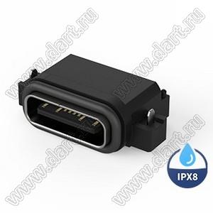 217C-CB09 разъем USB Type C, среднее крепление, 16-конт., однорядный, водонепроницаемый IPX8; золочение 3мкм