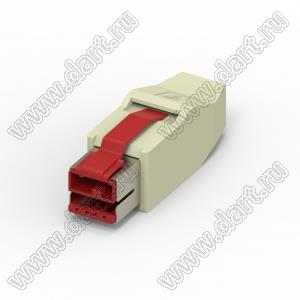 218A-24D01 uSB с питанием, штекер для кабеля; Uном=24В (секция питания); золочение 10мкм; красный