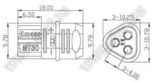 MT30-F розетка на провод; 3-конт.