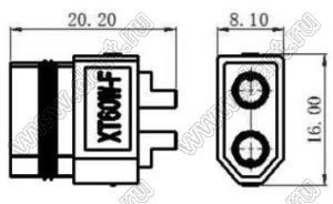 XT60W-F розетка на провод; 2-конт.