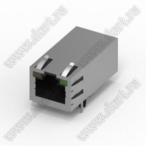 214B-11CAA разъем RJ45 (PoE) угловой, верхняя защелка, DIP, экранированный, со светодиодом, 5u"