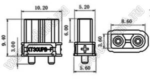 XT30UPB-F розетка на плату прямая; 2-конт.